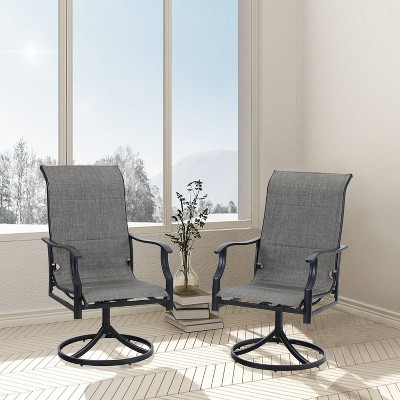 2pk Steel Patio 360 Swivel Padded Arm Chairs with Sling Seat & Back - Captiva Designs
