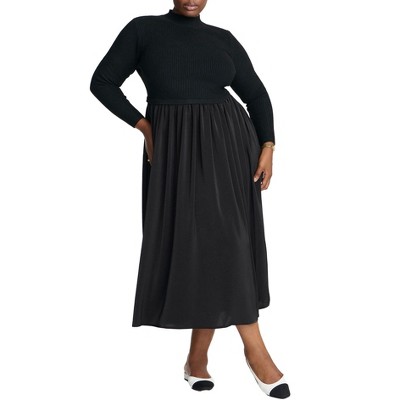 ELOQUII Elements Women's Plus Size Mockneck Twofer Midi Dress