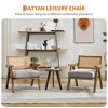 Mid-Century Accent Chair Set of 2 - Farmhouse Wood Armchair with Rattan Backrest & Linen Cushion - 3 of 4