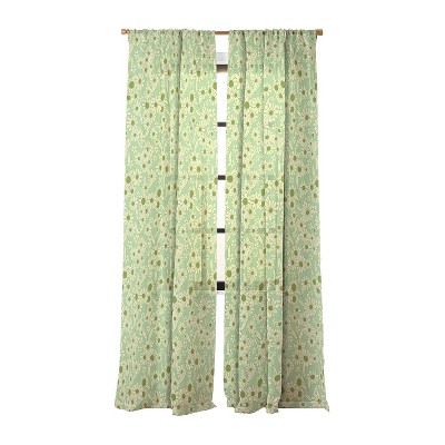 Jenean Morrison Simple Floral Mint Set of 2 Panel Sheer Window Curtain - Deny Designs