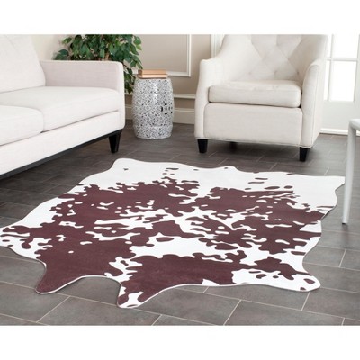 Brown and White Faux Cowhide Rectangular Area Rug