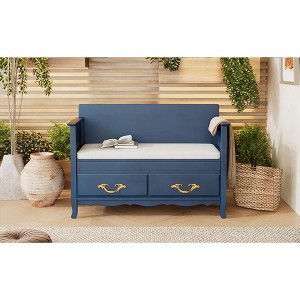Racxily Entryway Shoe Bench - Storage Bench with Removable Cushion & Hidden Storage,Vintage Charm, Ideal for Entrance/Living Room (Navy) - 1 of 4