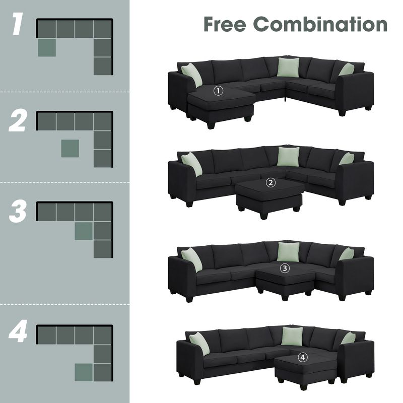 Modular Sectional Sofa 7 Seats with Ottoman L Shape Fabric Sofa Corner Couch Set with 3 Pillows RE-ModernLuxe, 4 of 13