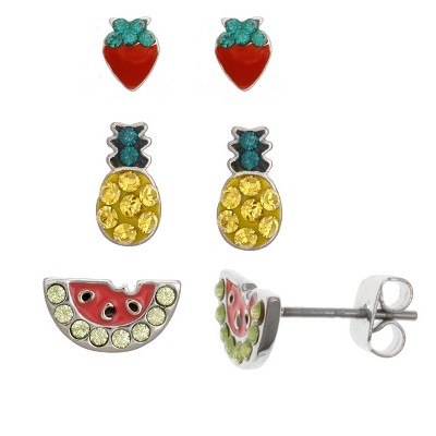 FAO Schwarz Strawberry, Pineapple, Watermelon Stud Earring Set