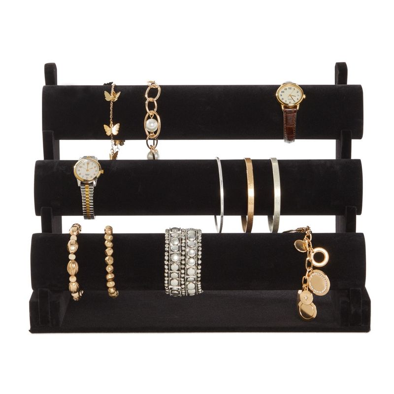 Juvale 3-Tier Velvet Bracelet Holder Stand and Organizer - Jewelry Display Rack for Selling Necklaces and Accessories (Black), 5 of 9