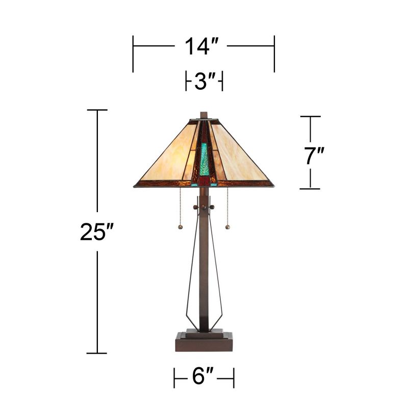 Franklin Iron Works Roger Marta 25" High Rustic Mission Table Lamp Pull Chain Brown Bronze Finish Metal Single Art Glass Shade Living Room Bedroom, 4 of 10