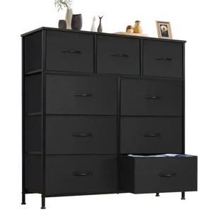 Dresser for Bedroom with 9 Fabric Drawers, Tall Chest Organizer Units for Clothing, Closet, Storage Tower with Cabinet, Metal Frame, Wooden Top - 1 of 4