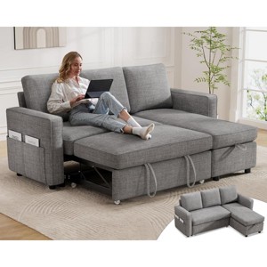 Dyonery 81-inch sleeper sofa bed, pull-out sofa, reversible storage lounge chair, combined L-shaped sofa bed with side pockets, tool-free assembly - 1 of 4