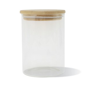 Unique Bargains with Bamboo Lid Decorative Jars Wood Color Clear 1Pc - 1 of 4