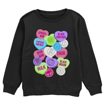 Boy's Marvel Valentine's Day Candy Heart Heroes  Sweatshirt - Black - Small