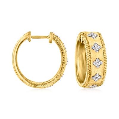 Ross-Simons 0.15 ct. t.w. Diamond Clover Hoop Earrings in 18kt Gold Over Sterling