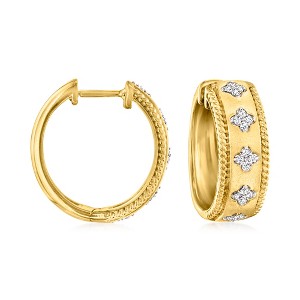 Ross-Simons 0.15 ct. t.w. Diamond Clover Hoop Earrings in 18kt Gold Over Sterling - 1 of 4