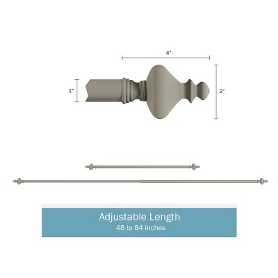 Gray Adjustable Curtain Rod with Decorative Finials