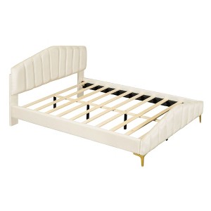 NicBex Queen Size Velvet Platform Bed with Stripe Decorated Headboard for Adults/Boys/Girls - 1 of 4