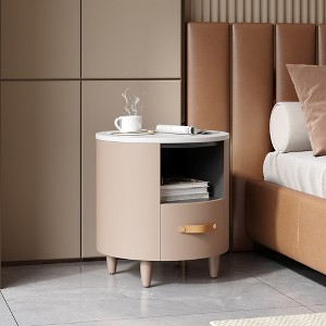 Whisen Modern Round Nightstand with Storage Drawer & Open Shelf, Curved Design for Home - 1 of 4