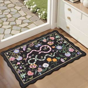 Pastoral Floral Washable Area Rug Non Slip Farmhouse Floor Cover Soft Non Shedding Indoor Rug Low Pile Foldable Carpet for Living Rom Bedroom Nursery - 1 of 4
