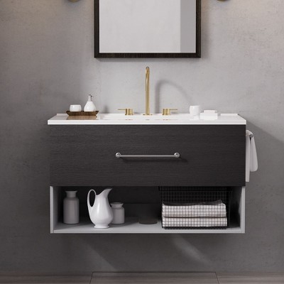Hyleory 36 inch Single Bathroom Vanity with Resin Sink One Drawer and Towel Rack