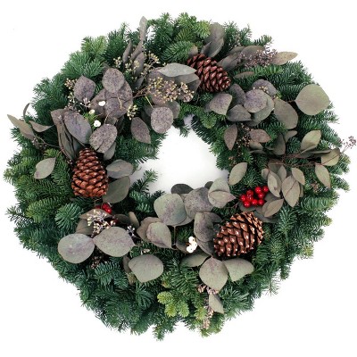 24" Live Fresh Cut Pacific Northwest Eucalyptus and Berry Wreath -  Van Zyverden