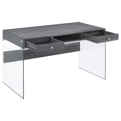 Weathered Gray 2-Drawer Writing Desk with Glass Sides