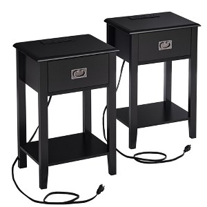 VECELO Nightstand Set of 2-with Charging Station, Black End/Side Table with USB Ports, Nightstands with 3-Drawers Storage Shelf - 1 of 4