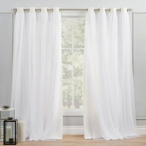 Set of 2 Caterina Layered Solid Blackout with sheer top Curtain Panels Black Pearl - Exclusive Home - 1 of 4
