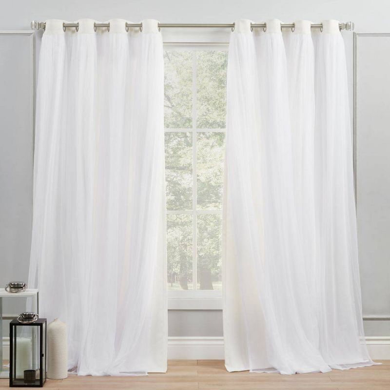 Set of 2 Caterina Layered Solid Blackout with sheer top Curtain Panels Black Pearl - Exclusive Home, 1 of 11