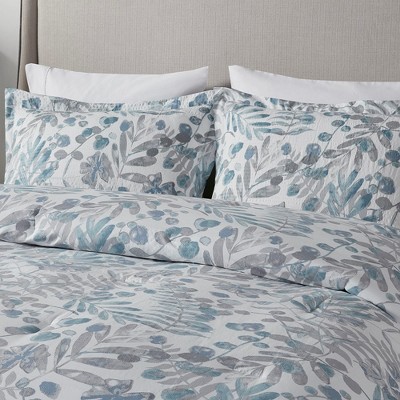 Full Blue Microfiber Seersucker Comforter Set with Throw Pillows