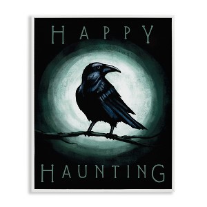Stupell Industries Happy Hauntings Phrase Black Crow Perched Festive Halloween Framed Giclee Art - 1 of 4