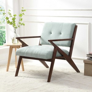 KTMBDW Mid Century Modern Accent Chair with Wood Frame, Upholstered Living Room Chairs with Waist Cushion, Reading Armchair for Bedroom Sunroom,Green - 1 of 4