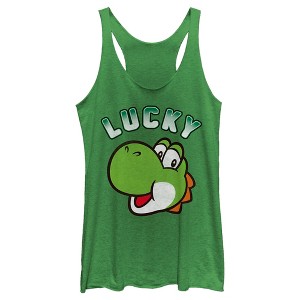 Women's Nintendo Super Mario St. Patrick's Day Lucky Yoshi Racerback Tank Top - 1 of 4