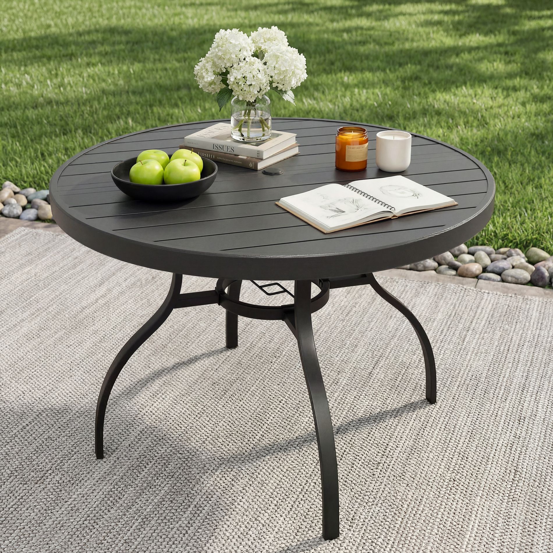 41 Inch Outdoor Indoor Dining Table Metal Round Table, Black