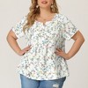 Agnes Orinda Women's Plus Size Floral Split Neckline Short Sleeve Casual Blouses - 2 of 4