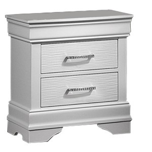 Vynxaria Modern 1pc Nightstand - White, 2 Spacious Drawers, Solid Wood Frame/MDF Drawer Box, Diamond-Like Accent Handles - 1 of 4