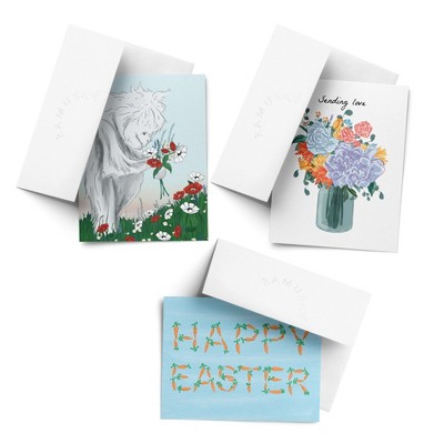 Easter Assorted Greeting Card Pack (3ct) "Yeti Picking Flowers, Easter Carrrots, Sending Love Flowers" by Ramus & Co