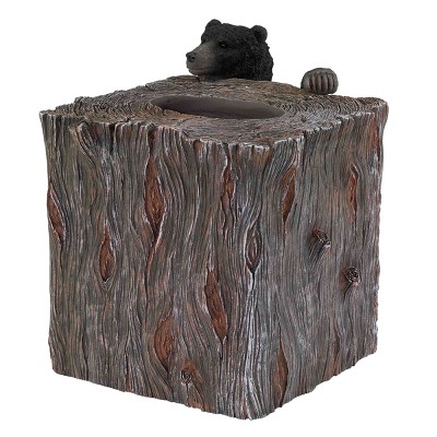 Rustic Brown Resin Black Bear Lodge Tissue Box Cover