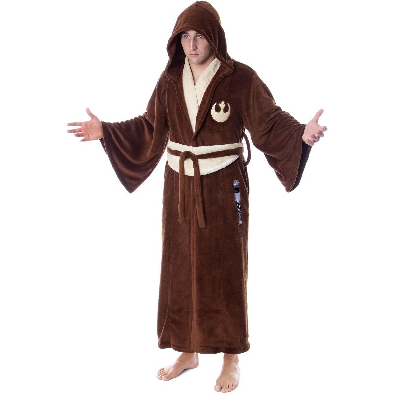 Star Wars Adult Obi-Wan Kenobi Jedi Fleece Robe Bathrobe For Men Women Brown, 1 of 6