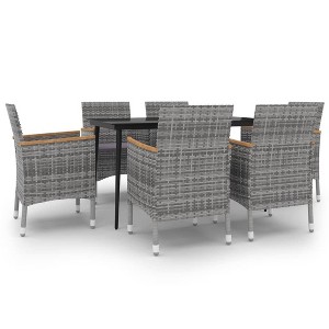 vidaXL Patio Dining Set 7 Piece with Cushions Poly Rattan and Glass - Gray 55.1" Table Length 6 Chairs - 1 of 4
