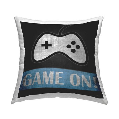 Stupell Industries Game On Gamer Phrase Retro Distressed Controller Printed Pillow, 18 x 18