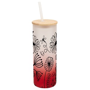 Elanze Designs Dragonfly Butterfly Bee Flower Garden Wrap-Around Design 25 Ounce Frosted Gradient Glass On-The-Go Coffee Travel Skinny Tumbler Mug - 1 of 1