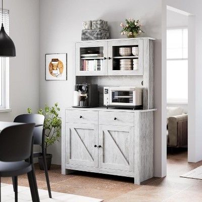 Kitchen Pantry Cabinet with Microwave Stand, Freestanding Hutch Cabinet with Buffet Cupboard, For Kitchen, Dining Room