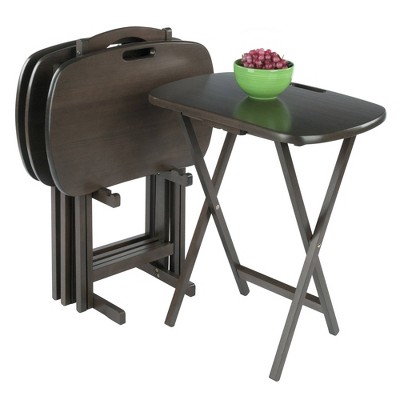 Oyster Gray 5-Piece Contemporary Wood Snack Table Set with Storage Stand