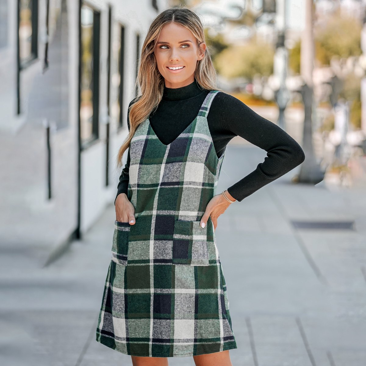 Женские платья Cupshe Women's Plaid V-Neck Mini Pinafore Dress-S-Green — фото 2