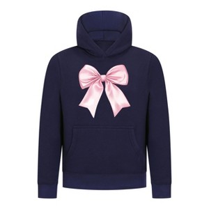 Everyday Kids Girls Collection Pink Bow Pullover Hoodie – Cute Satin-Style Ribbon Graphic Sweatshirt - 1 of 4