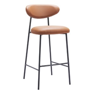 HomeRoots Set of Two 29" Brown and Black Faux Leather and Steel Low Back Bar Height Bar Chairs - 1 of 4