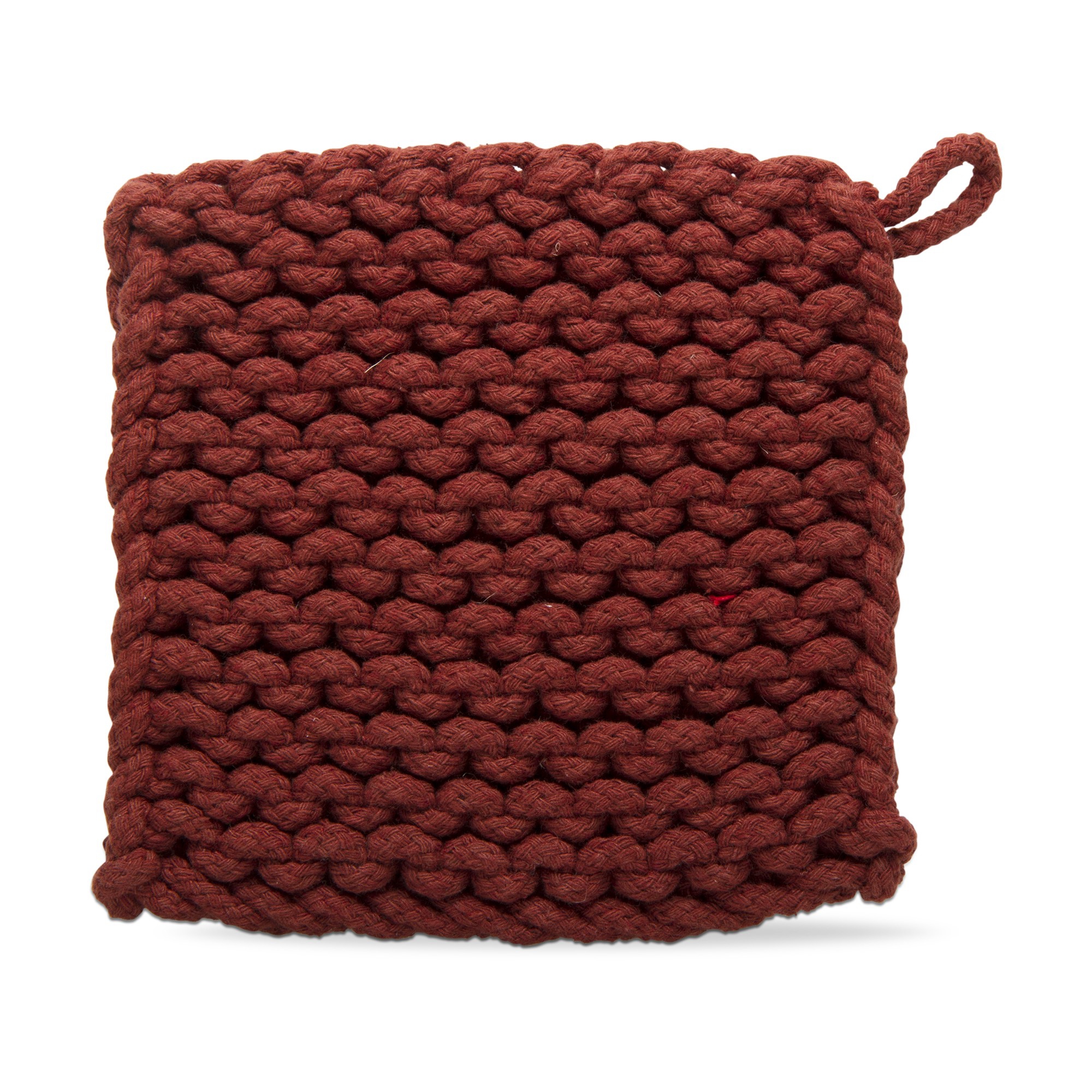 tagltd Chestnut Brown Crocheted Cotton Trivet Potholder – 8"x8", Heat-Resistant with Hanging Loop, Machine Washable, Protect Hands and Surfaces