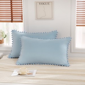 Pom-Pom Fringe Pillowcases & Body Pillow Cover – Soft Decorative Bedding Shams with Deep Pocket, Queen/King/Body Options - 1 of 4