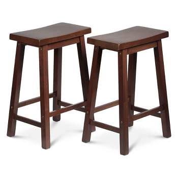 PJ Wood Classic Modern Solid Wood 24 Inch Tall Backless Saddle-Seat Easy Assemble Counter Stool for All Occasions, Walnut (Set of 2)