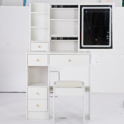 Xiyuyeu Vanity Desk With Mirror And Light Makeup Vanity With Hair Dryer ...