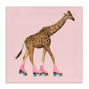 Stupell Industries 12"x12" Kids' Funny Giraffe Wearing Roller skates Cute Pink Design Wall Art Unframed - 1 of 4