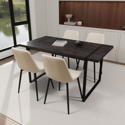 NicBex Dining Table Set for 4 Modern Dining Table with Black Wooden Tabletop and 4 Suede Chairs for Dining Rooms
